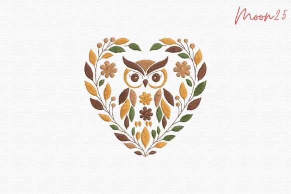 Autumn Owl Floral Wreath Embroidery Love