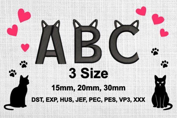 Cat Ears Embroidery Alphabet a, B, C