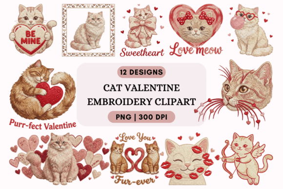 Cat Valentine Embroidery Clipart