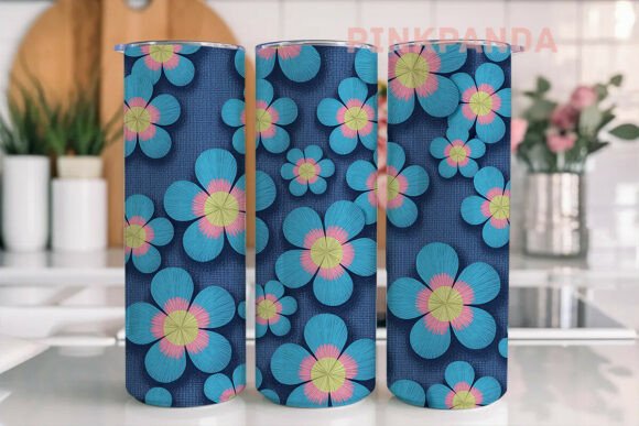 Denim Floral Embroidery 20oz Tumbler