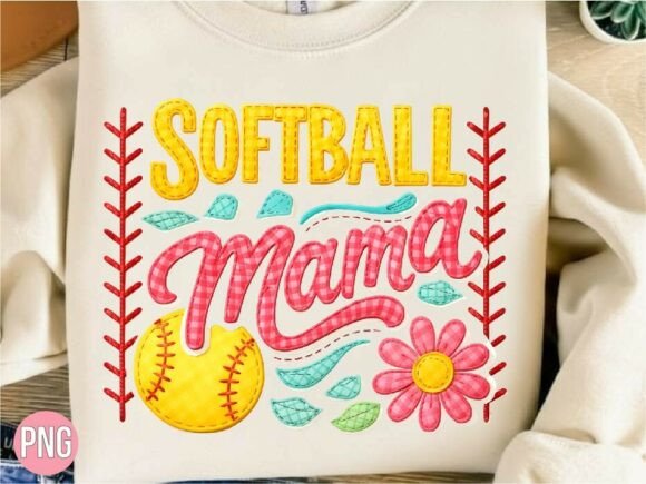 Faux Embroidery Softball Mama PNG Shirt