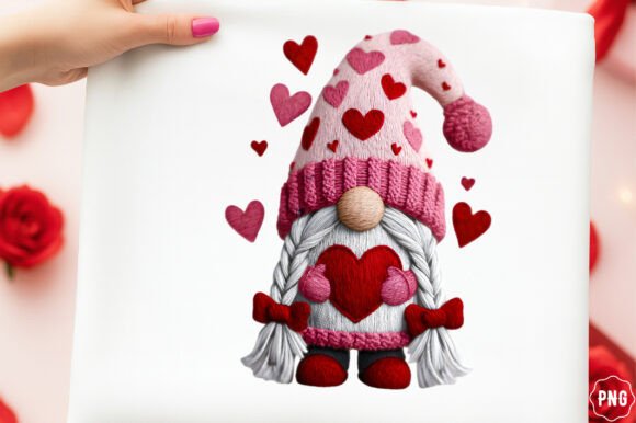 Faux Embroidery Yarn Valentine Gnome
