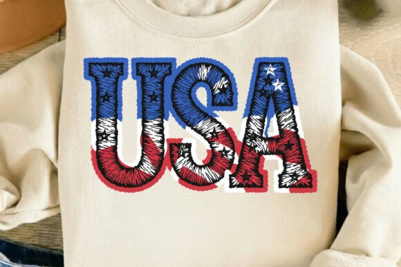 Faux Yarn Embroidery USA 4th of July PNG