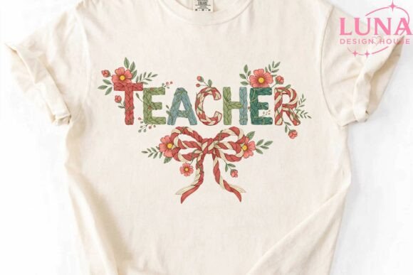 Floral Teacher Embroidery Style PNG