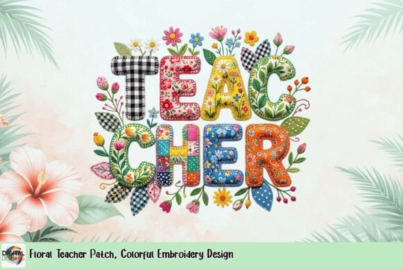 Floral Teacher Patch, Colorful Embroidery Design