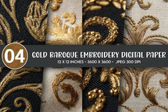 Gold Baroque Embroidery Digital Paper