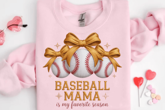Golden Baseball Bow Faux Embroidery PNG