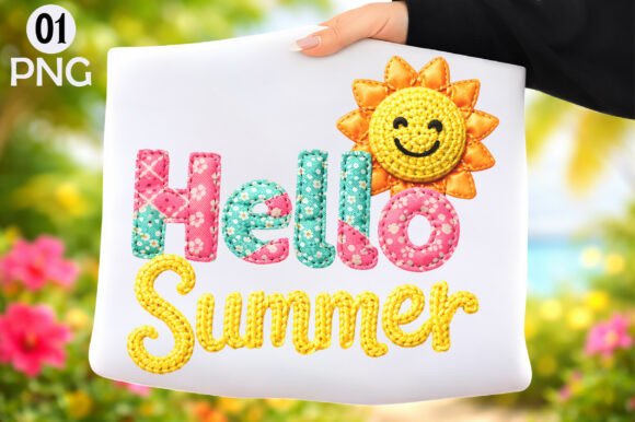 Hello Summer Sun Embroidery PNG Design