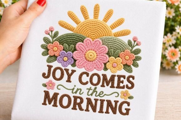 Joy Comes Morning Floral Embroidery PNG