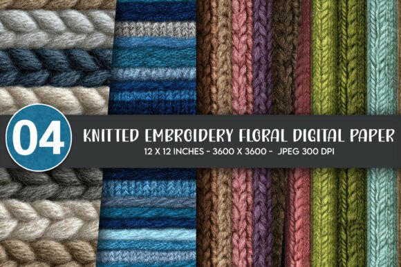 Knitted Embroidery Floral Digital Paper