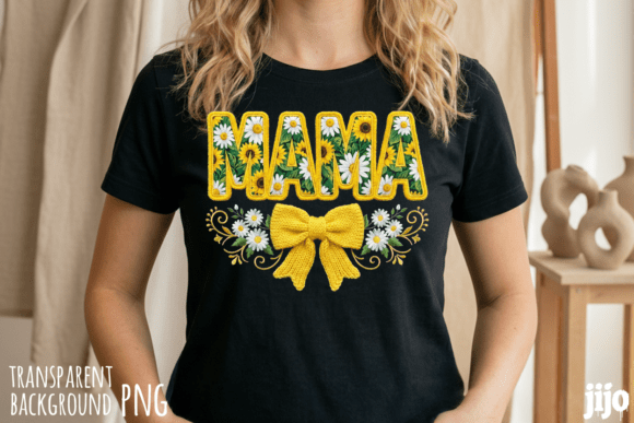 Mama Sunflower Floral Embroidery PNG
