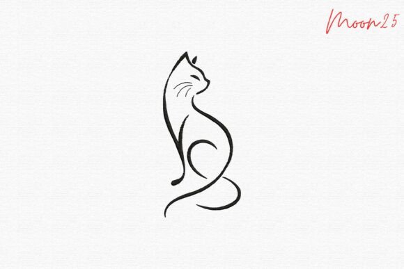 Minimal Line Cat Embroidery