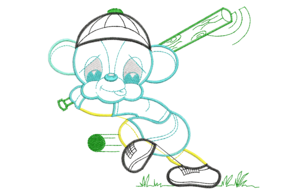Monkey Playing Baseball Embroidery