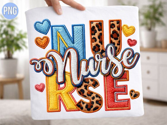 Nurse Embroidery Leopard PNG T-SHIRT