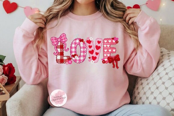 Preppy Gingham Faux Embroidery Love PNG