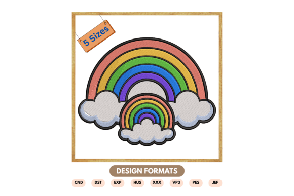 Rainbow with Clouds Embroidery Design