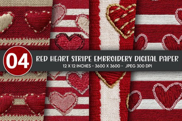 Red Heart Stripe Embroidery Digital