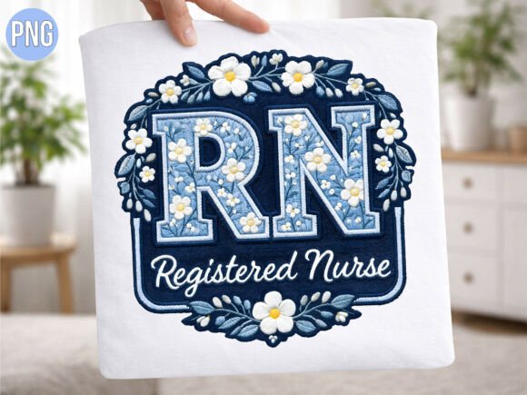 Registered Nurse Floral Embroidery PNG