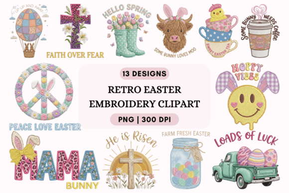 Retro Easter Embroidery PNG Clipart