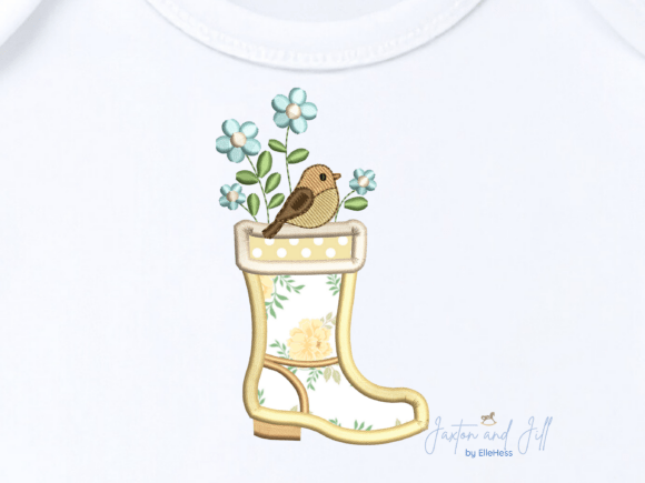 Spring Applique Boot Embroidery Design