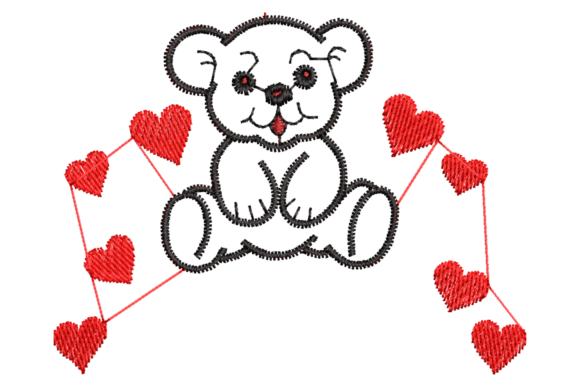 Teddy Bear Holding Hearts Embroidery