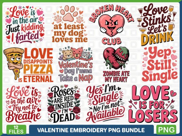 Valentine Embroidery PNG Bundle