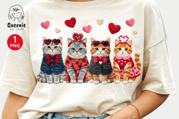 Valentines Cat Knit Yarn Embroidery